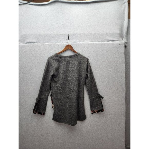 New York Laundry Gray Sweater Tunic Small S Floral Hem Detail & Ties - Picture 4 of 4
